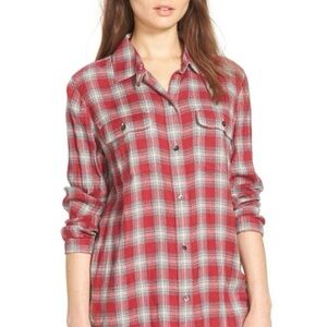 Madewell XS Red Blue Plaid Flannel Collared Button Down Top